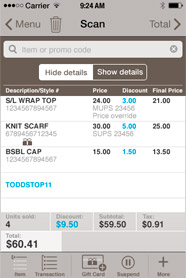Gap POS Scan screen